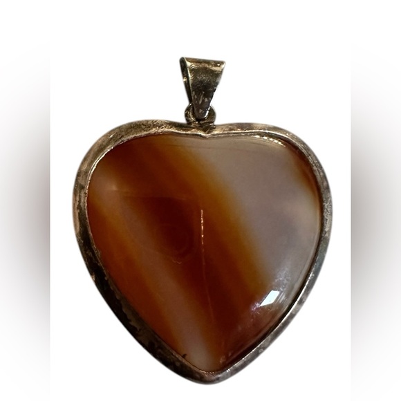 Vintage Scottish Agate Heart Pendant W/Sterling Setting - Picture 1 of 6